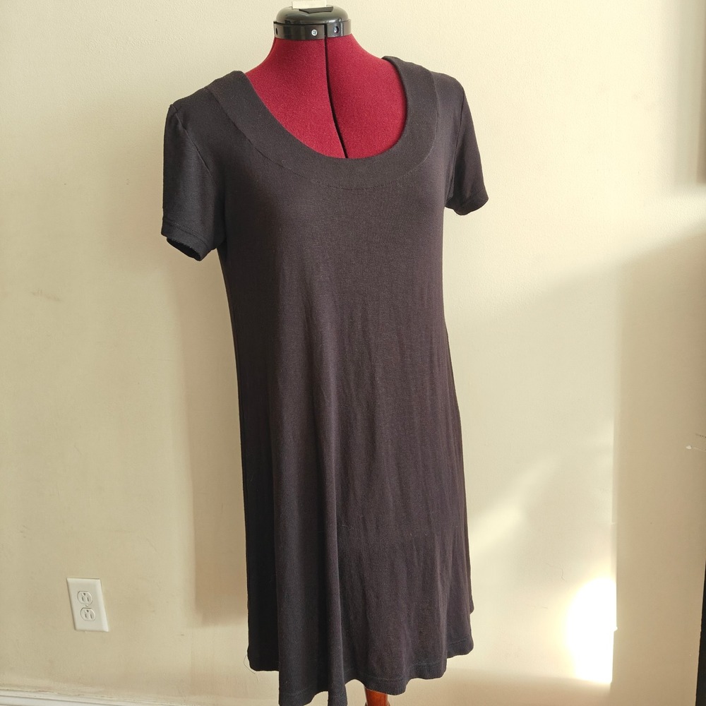 Dakini Women's A-Line Dress Black Short Sleeve Scoop Neck Size M Made in USA